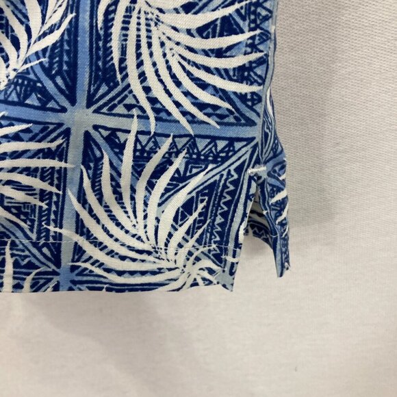 Nat Nast Blue White Leaf Print Silk Cotton Blend Short Sleeve Button Down Large - Picture 9 of 12